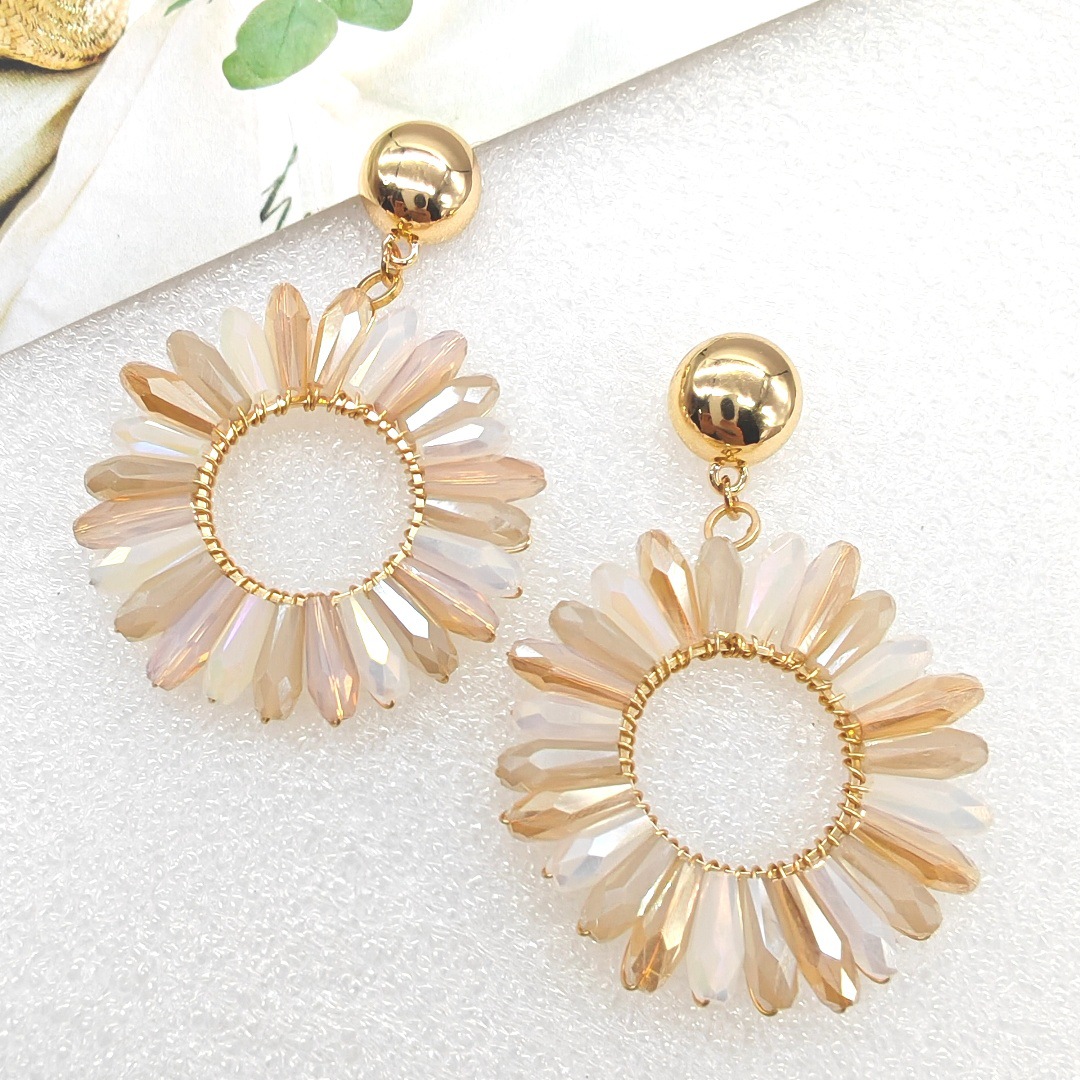 Rice bead earrings Circle Crys - Knitting Needle Circular 评论和价格